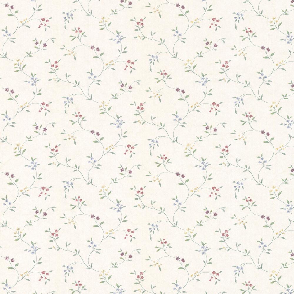 Patton Wallcoverings PF38106 Pretty Florals Small Floral Trail Wallpaper in Cream, Yellow, Red, Blue, Green